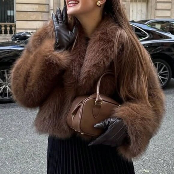 Coffee Brown Casual Women's Faux Fur Jacket coat - Picture 5 of 6